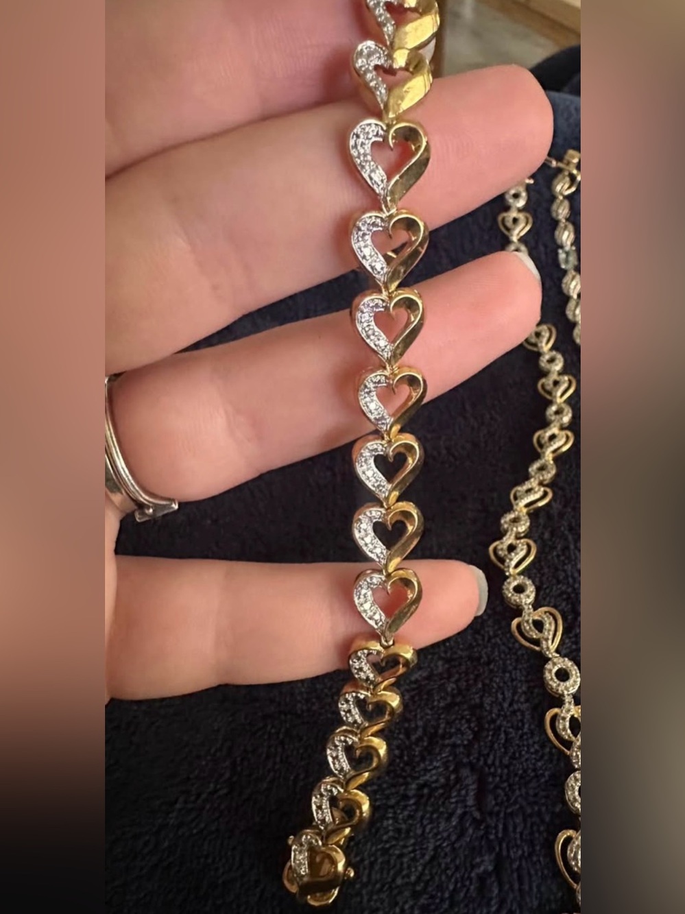 Gold Heart Link Bracelet with Crystal Accents - Women's Jewelry